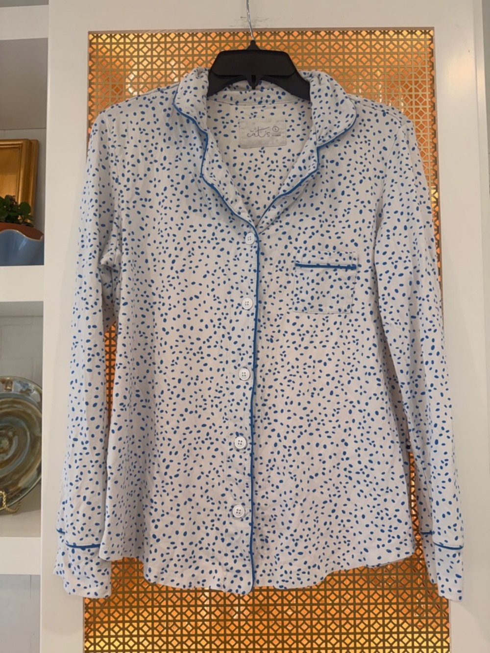 The Cat's Pajamas Blue Speckle Button-Up Pajama Top and pants! VGUC! Pima cotton